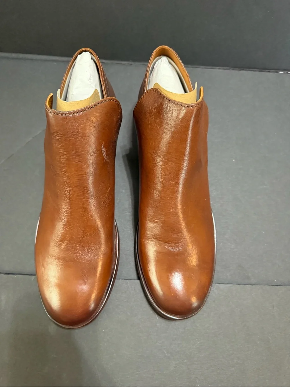 FRYE AND CO. Cognac Leather Slip-On Ankle Booties